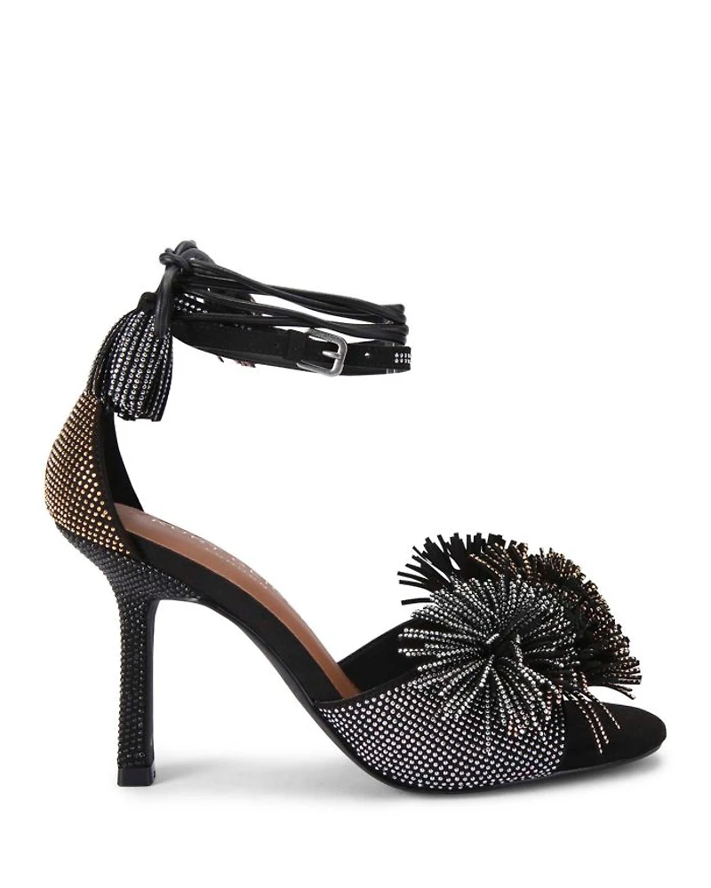 Women's Suede Pom Ankle Tie Sandals