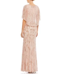 Embellished Cap Sleeve Faux Wrap Trumpet Gown