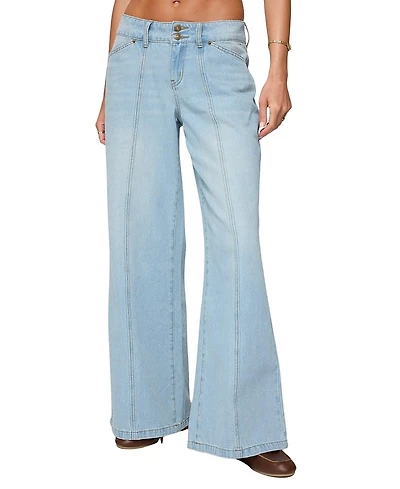 Edikted Charlie Panel Stitch Low Rise Light Rinse Wash Jeans