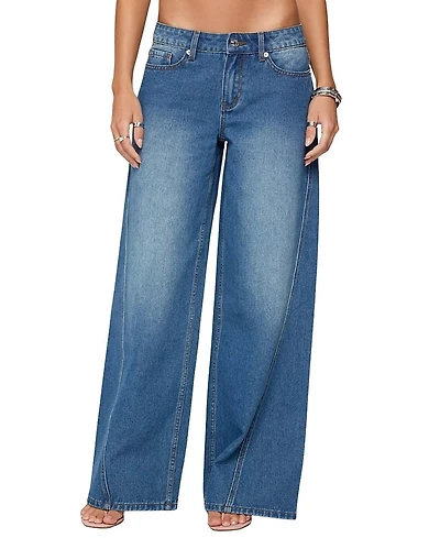 Edikted Linden Low Rise Baggy Medium Rinse Wash Jeans