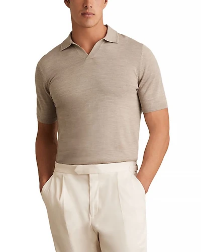 Open Collar Merino Wool Polo Shirt