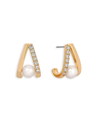 Ettika Pave & Cultured Freshwater Pearl Split J Hoop Earrings