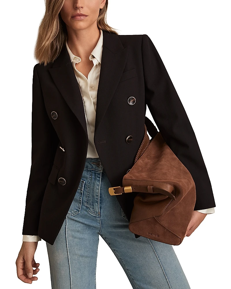 Reiss Lia Dna Double Breasted Blazer Chocolate