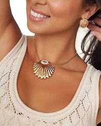 Cubic Zirconia Scallop Shell Pendant Necklace, 36"