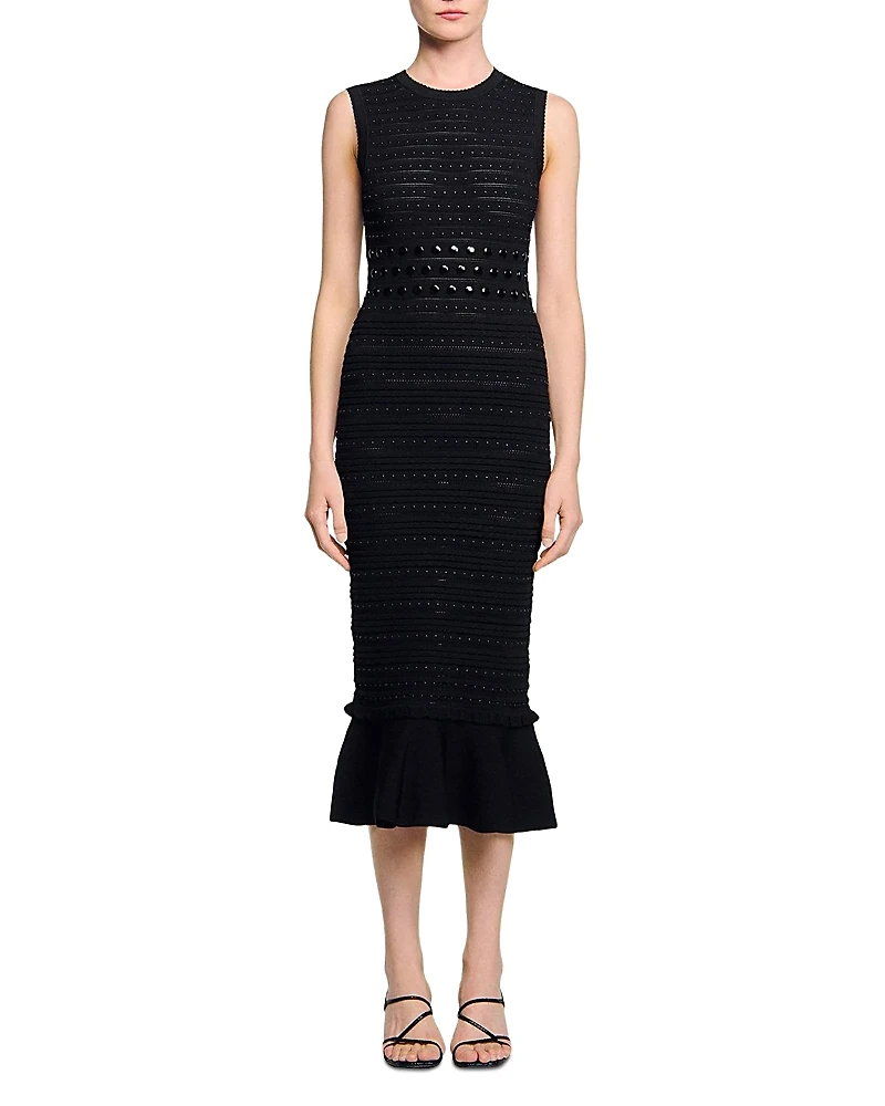 Sandro Studded Knit Midi Dress