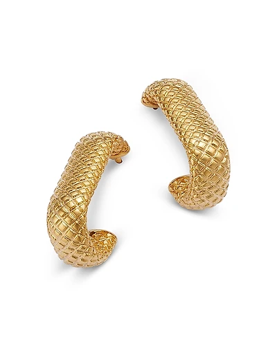 Bloomingdale's Fine Collection Faceted Texture Rectangular Hoop Earrings 14K Yellow Gold