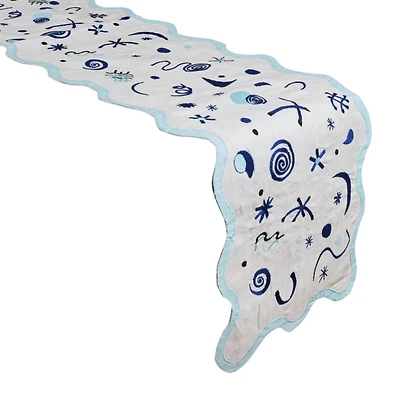 Celestial Linen Embroidered Runner in Blue