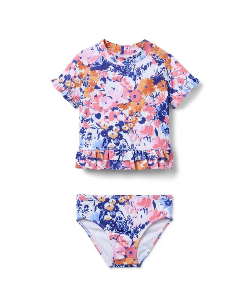 Girls' Short Sleeve Floral Rashguard Swim - Little Kid, Big Kid