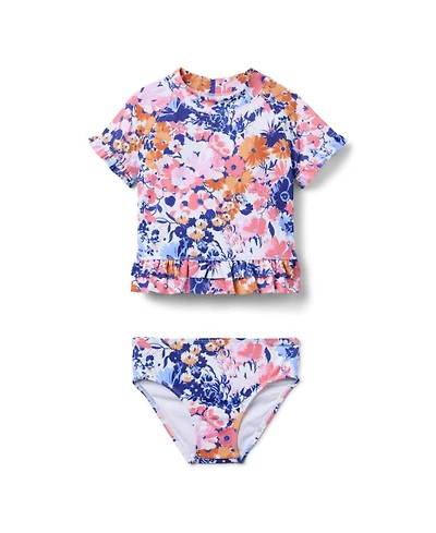Girls' Short Sleeve Floral Rashguard Swim - Little Kid, Big Kid