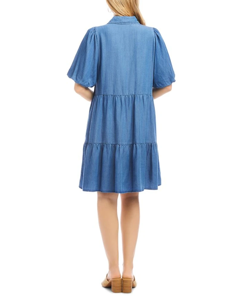 Puff Sleeve Tiered Shirtdress