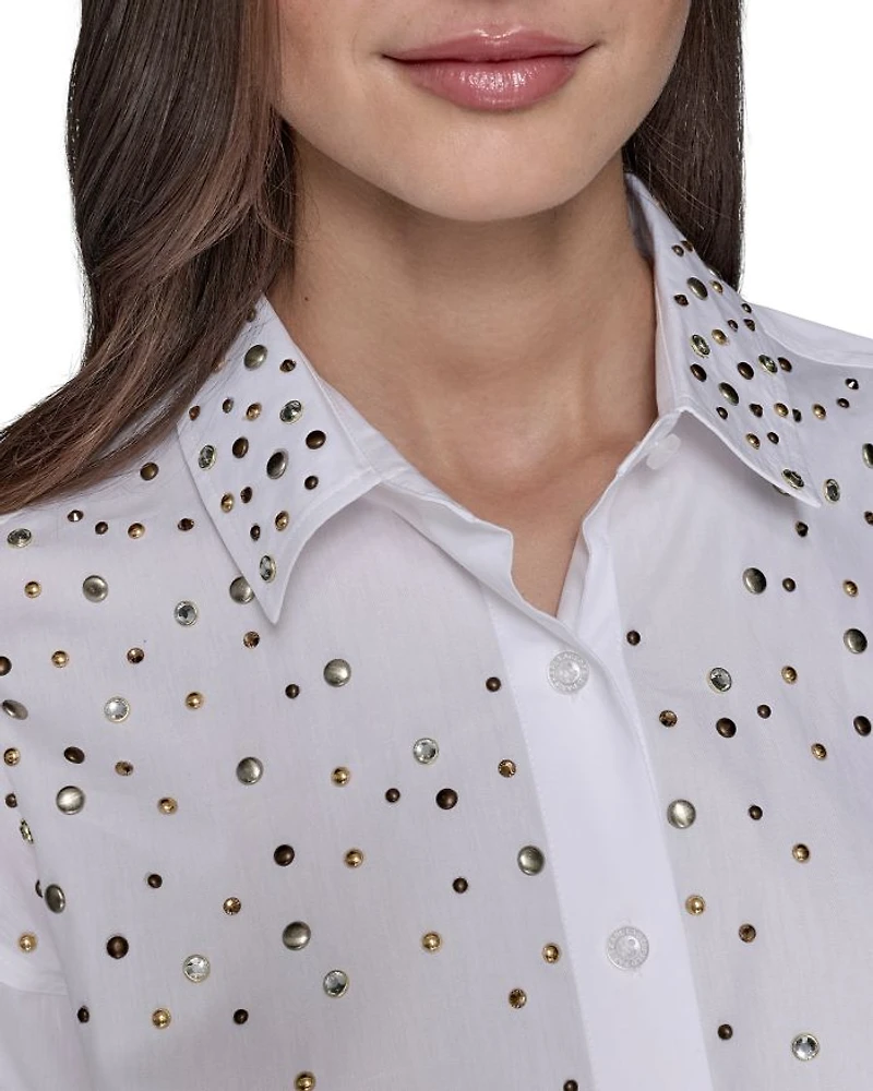 Embellished Cropped Button Down Shirt