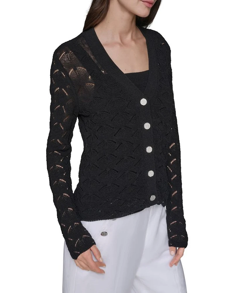 Fan Detail Button Up Sweater