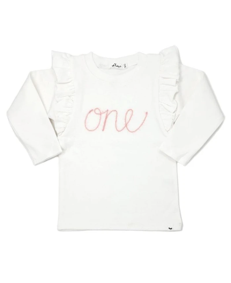 Girls' "one" Pink Sparkle Embroidered Millie Tee - Baby