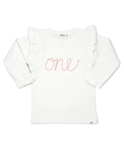 Girls' "one" Pink Sparkle Embroidered Millie Tee - Baby