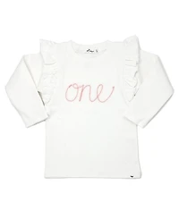 Girls' "one" Pink Sparkle Embroidered Millie Tee - Baby