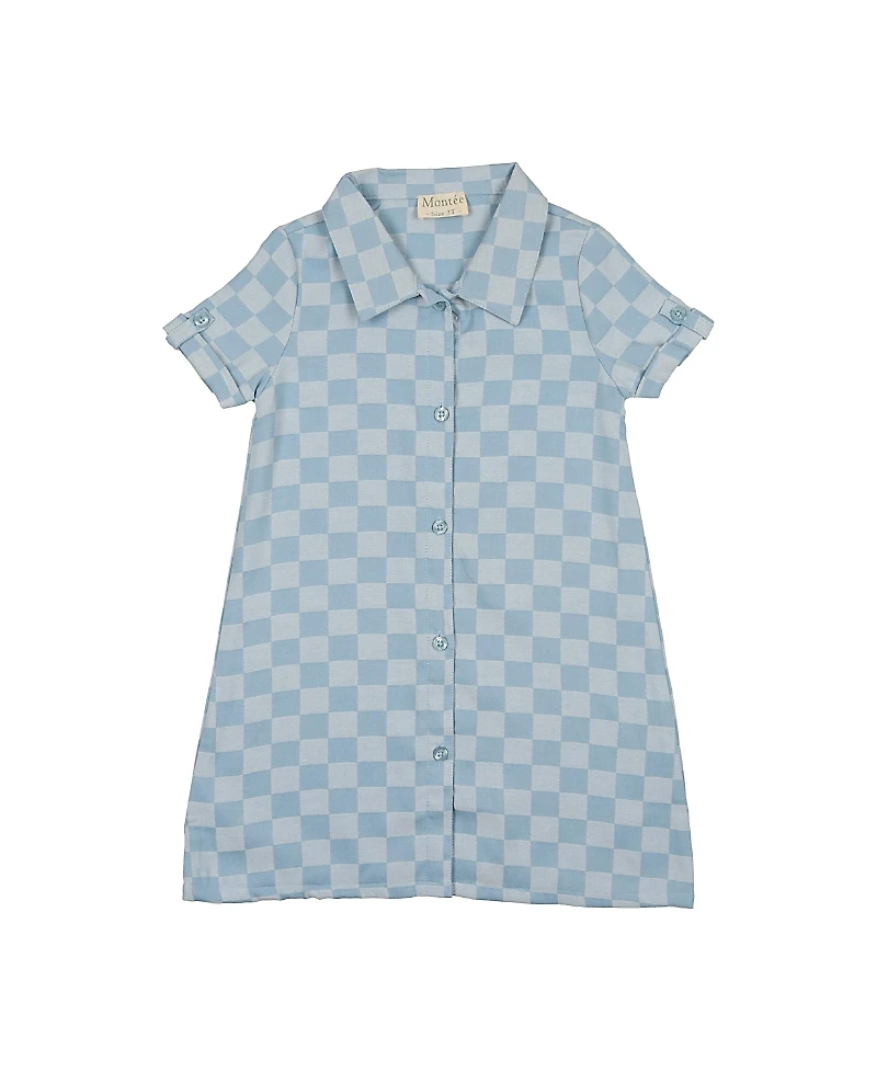 Maniere Girls' Denim Check Short Sleeve Dress - Little Kid