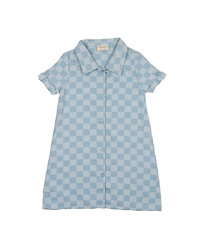 Maniere Girls' Denim Check Short Sleeve Dress - Little Kid