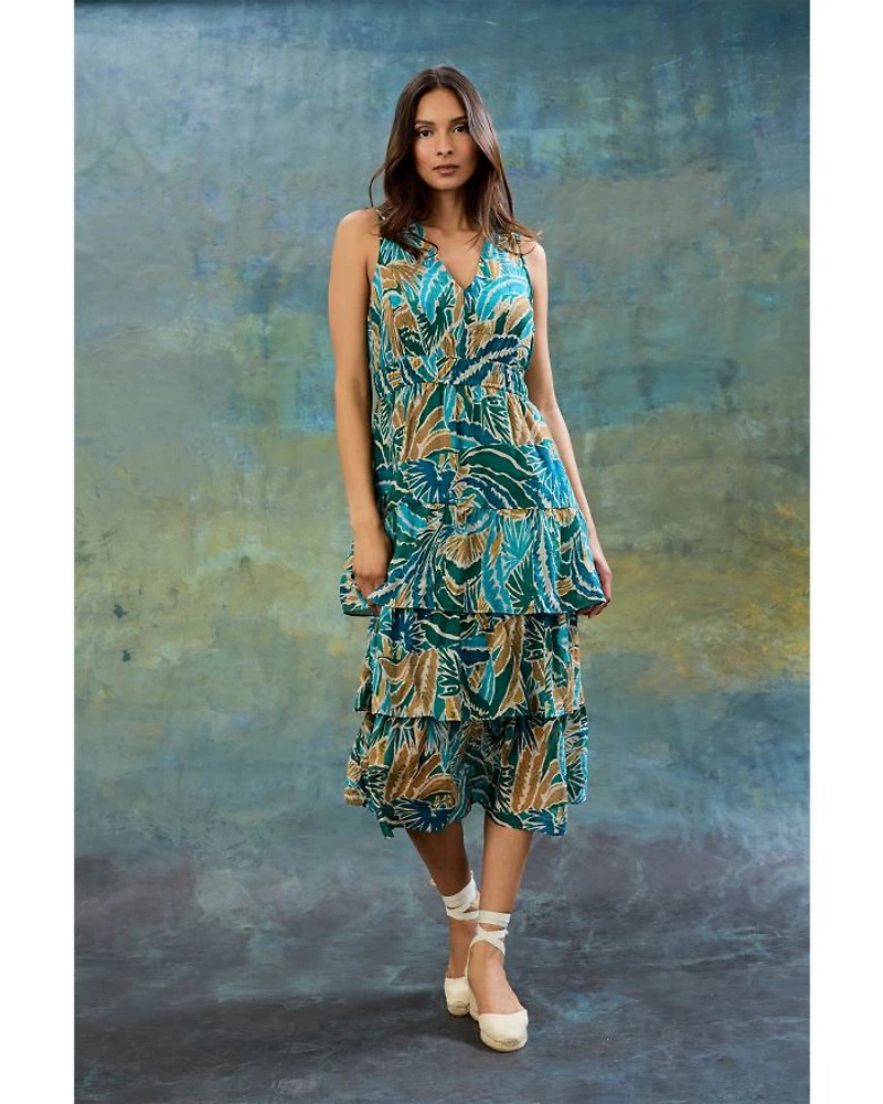 Printed Ruffled Midi Dress