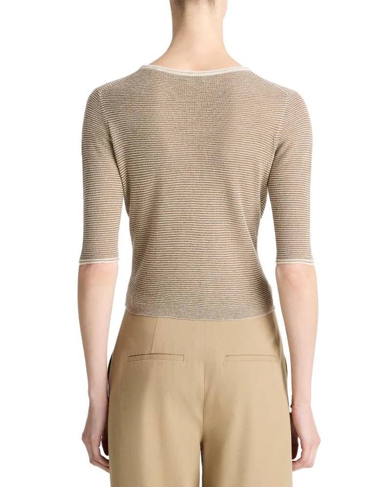 Cashmere Silk Microstripe Cardigan