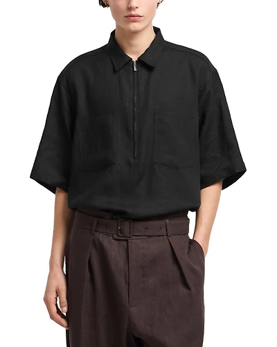 Regular Fit Zip Linen Polo Shirt