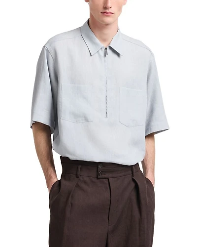 Regular Fit Short Sleeve Zip Linen Shirt
