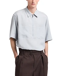 Emporio Armani Regular Fit Short Sleeve Zip Linen Shirt