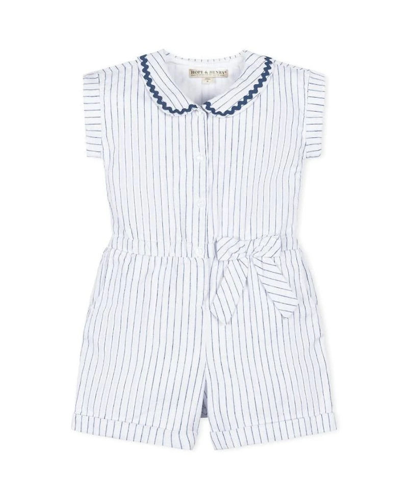 Unisex Hope & Henry Girls' Linen Peter Pan Collar Button Front Romper