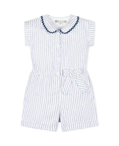 Unisex Hope & Henry Girls' Linen Peter Pan Collar Button Front Romper