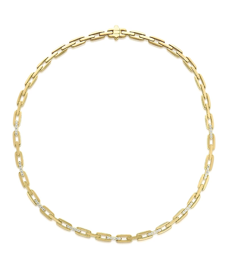 Roberto Coin 18K Yellow Gold Navarra Diamond Open Chain Link Collar Necklace, 18