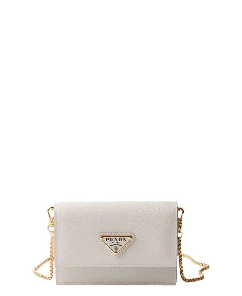 Saffiano Leather Card Holder with Shoulder Strap
