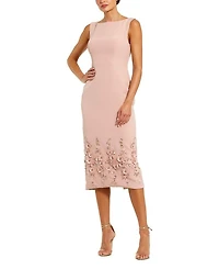 Crepe Sleeveless Midi Dress with Flower Beading
