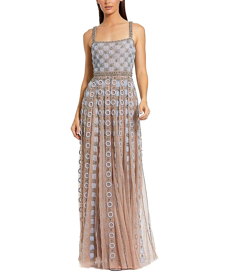 Mac Duggal Sleeveless Mesh Embellished A Line Gown