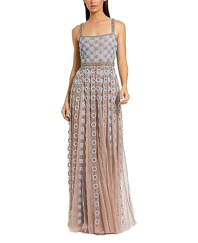 Mac Duggal Sleeveless Mesh Embellished A Line Gown