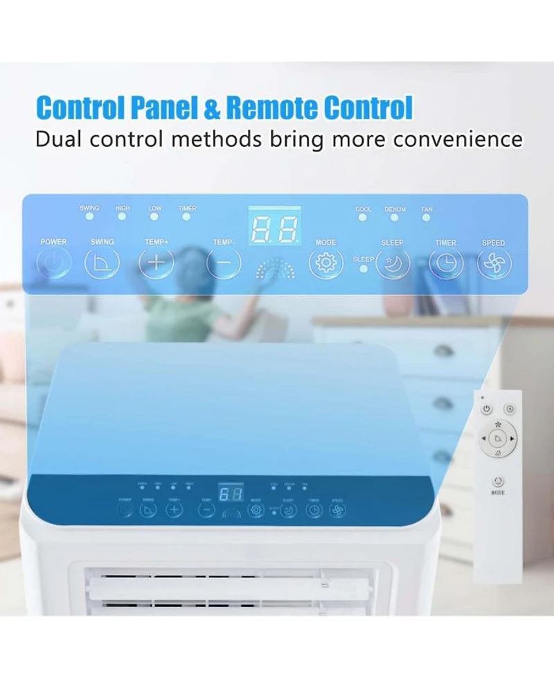 6500 BTU(10000 BTU ASHRAE) Portable Air Conditioner 3 -in-1 Air Cooler Dehumidifier Fan 24H Timer
