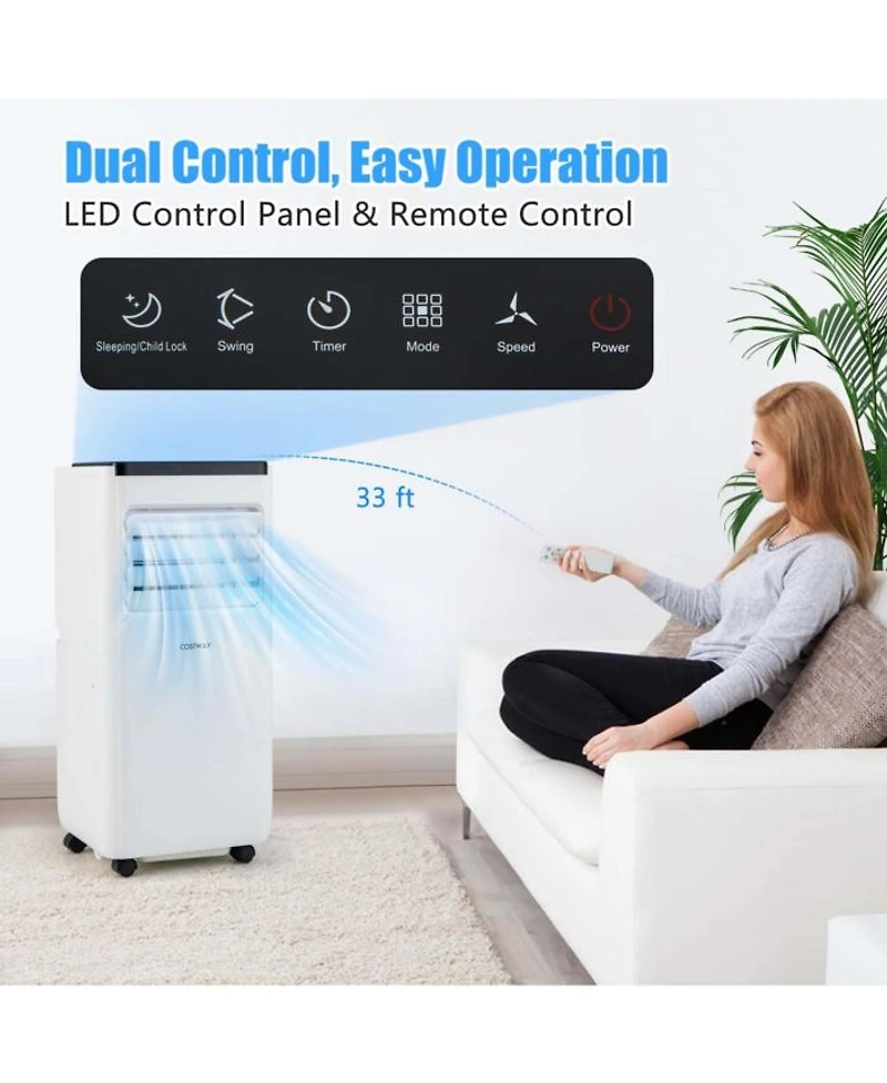 6500 BTU(10000 BTU ASHRAE) Portable Air Conditioner Cools up to 350 Sq.Ft with Fan & Dehumidifier