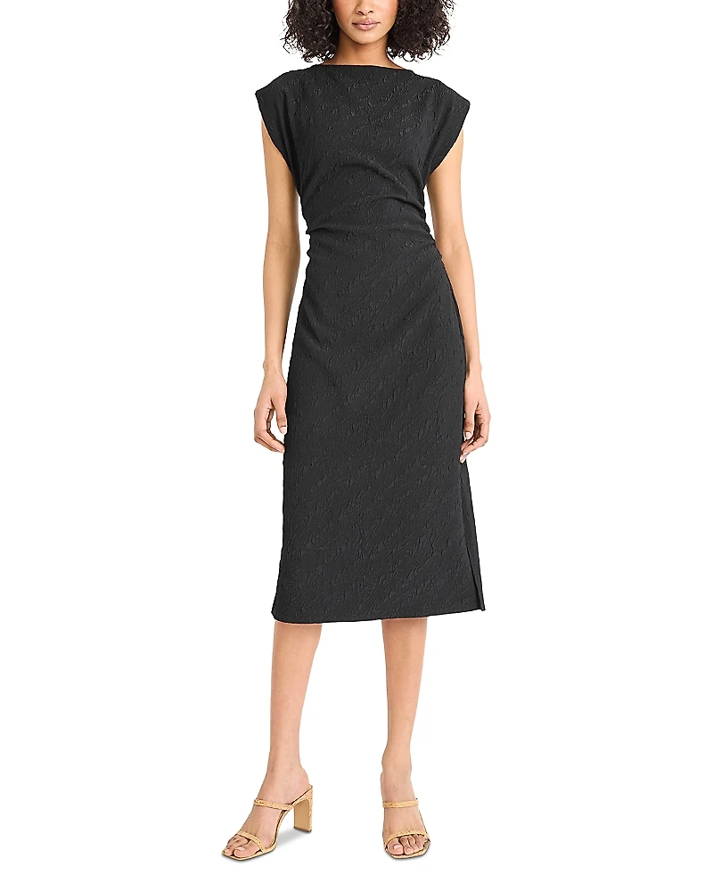 Luxely Textured Cap Sleeve Midi Dress