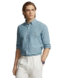 Classic Fit Long Sleeve Chambray Cotton Button Down Shirt