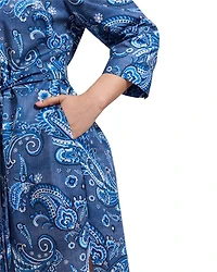 Plus Paisley Button Front 3/4 Sleeve Dress