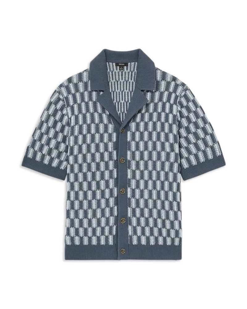 Regular Fit Geometric Knit Cuban Shirt