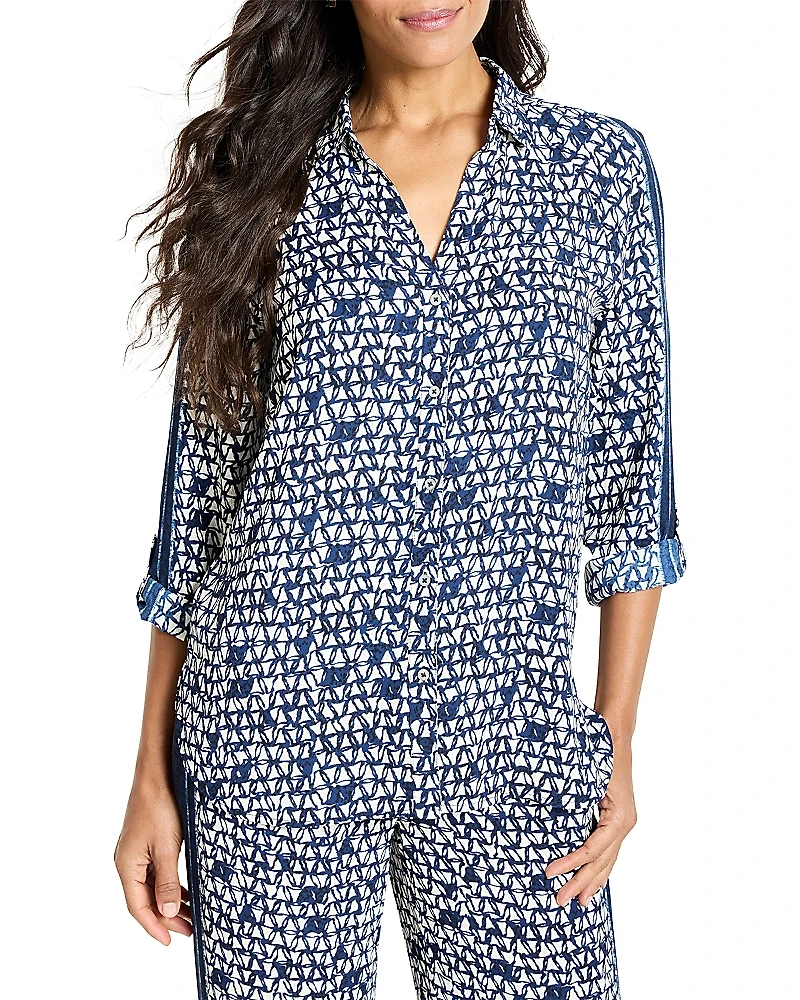 Nic+Zoe Etched Angles Roll Tab Sleeve Shirt