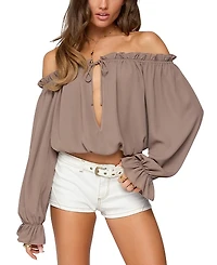 Edikted Juna Off Shoulder Ruffle Chiffon Top