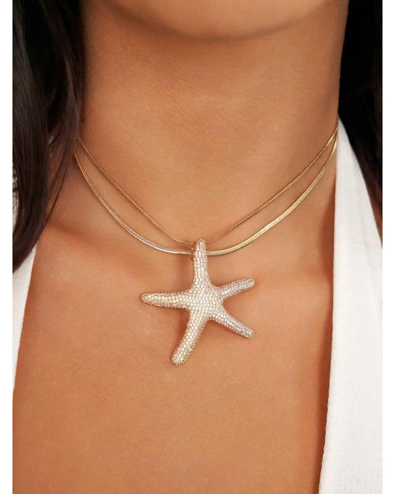 Pavé Starfish Pendant Necklace, 12"-17"
