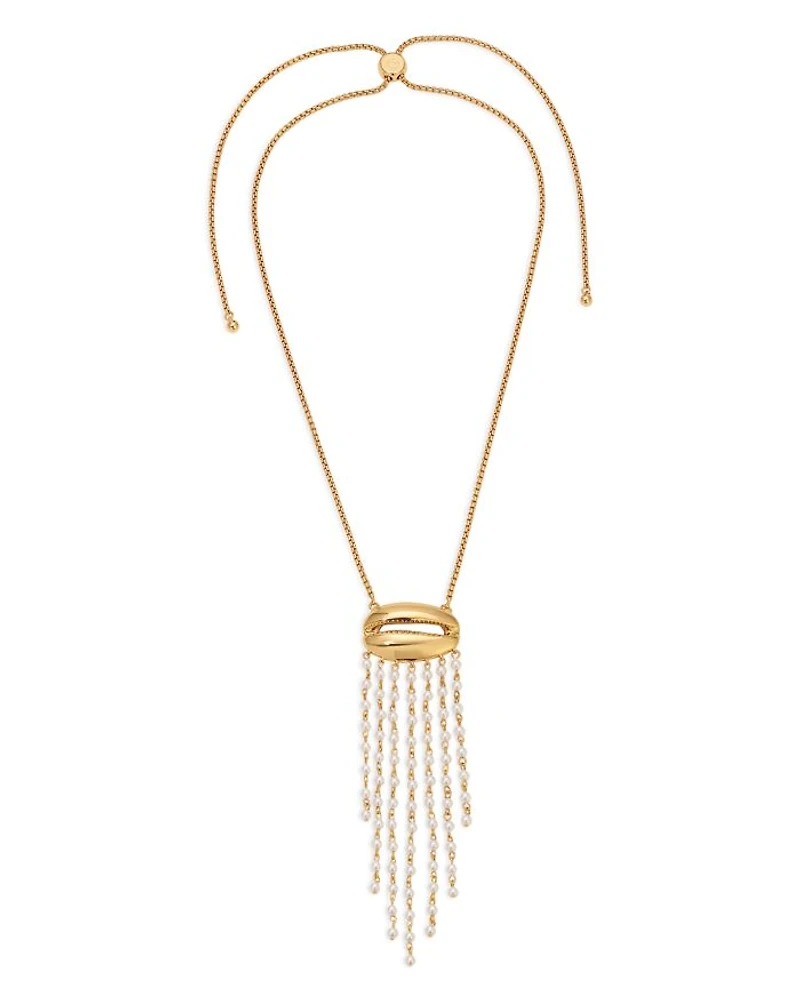 Mykonos Shell Imitation Pearl Fringe Pendant Necklace, 28"