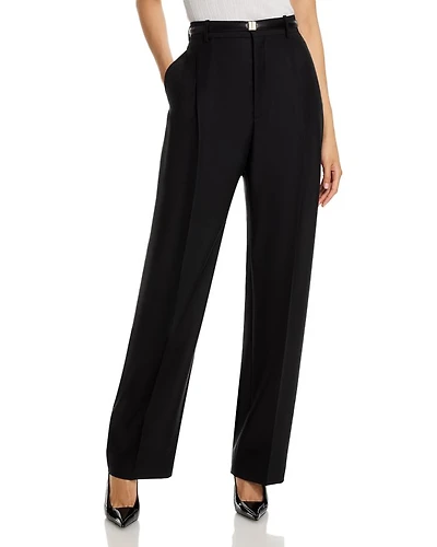 Pleat Front Straight Leg Pants
