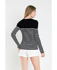 Women's Stripe Long Sleeve Knit Top