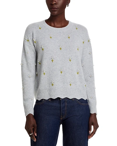 C by Bloomingdale's Cashmere Floral Pearl Embellished Sweater - Exclusive
