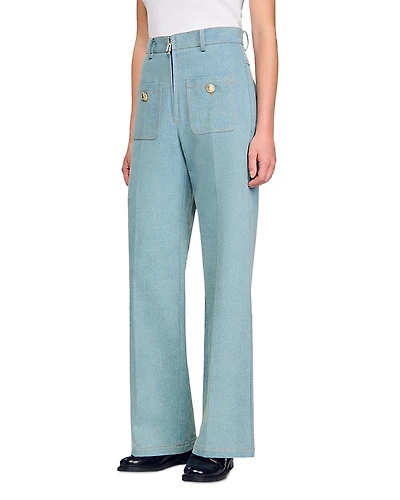 Sandro Faded High Rise Wide Leg Jeans