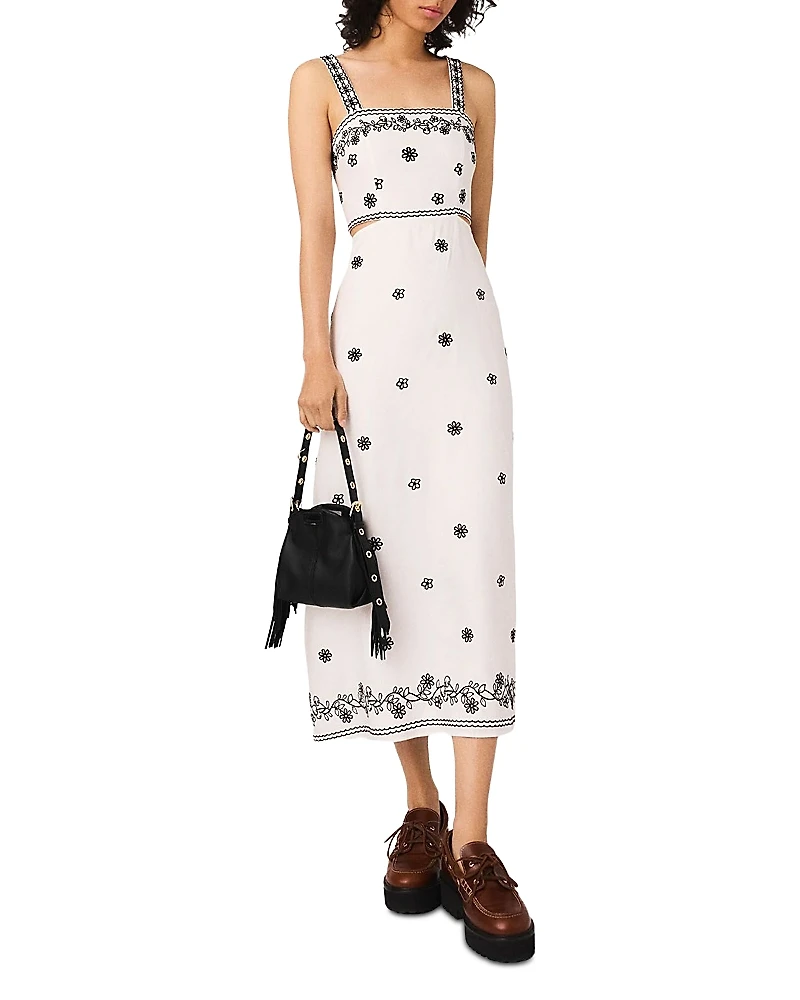 Maje Embroidered Cutout Maxi Dress