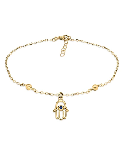 Aqua 18k Gold Over Sterling Silver Blue Pave Hamsa Hand Ankle Bracelet - Exclusive