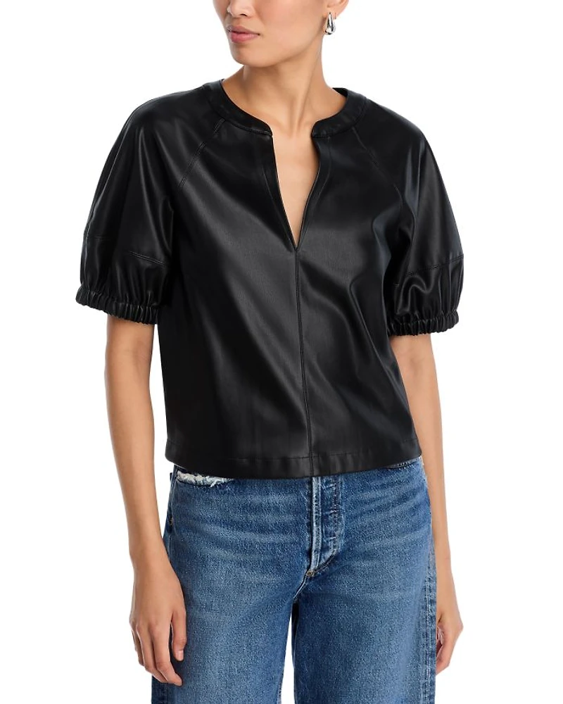 Roxanne Faux Leather Split Neck Top
